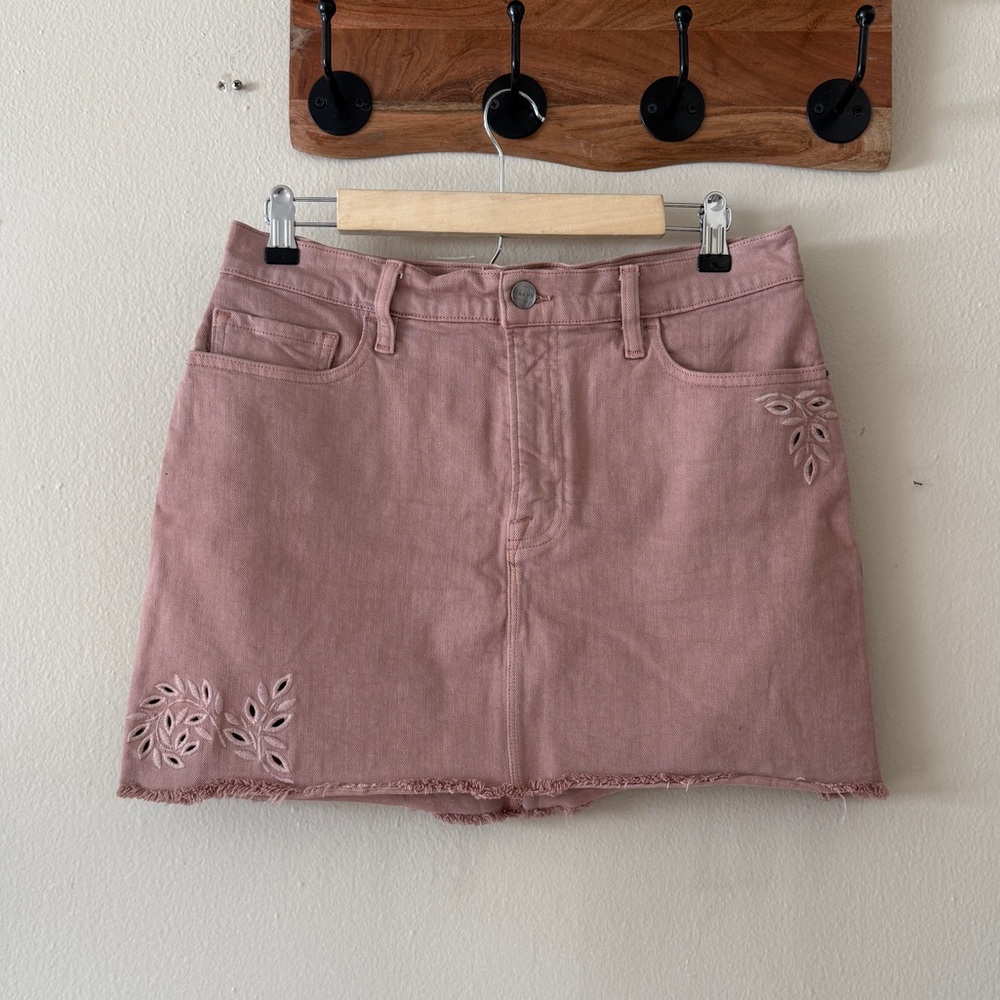 FRAME Mini Skirt Foliage Eyelet Embroidered Denim Dusty Rose Pink Size 28